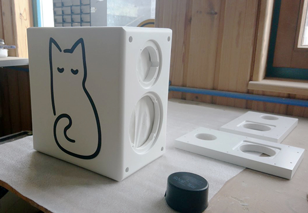 Amplified DIY speaker with bluethoot and Cat Drawing