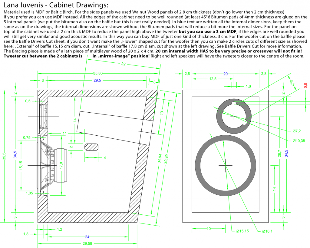 Cabinet drawings of High Fidelity 2 way Loudspeaker Project DIY