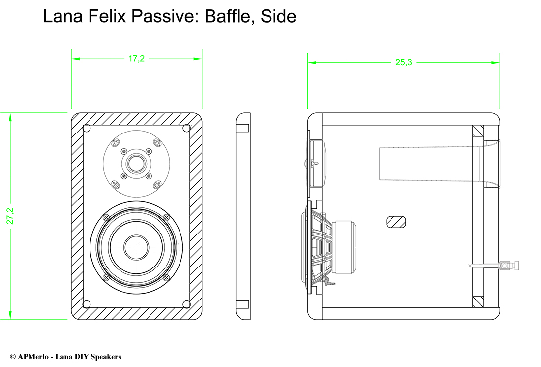 Felix small sized speaker cabinet drawings DIY - Cassa acustica di piccole dimenzioni - Disegni